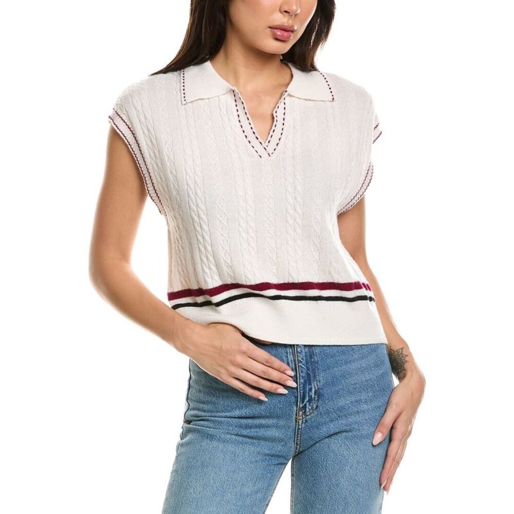 Brodie Cashmere Womens  Varsity Cable 100% Cashmere Tank, White